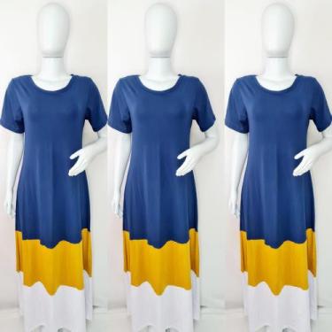 Imagem de Vestido 3 Cores - nascimentomodas2020, Azul marinho, Branco, Mostarda,