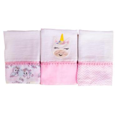 Imagem de Fralda de Boca Unicórnio Rosa 3 Peças - Miguel Baby