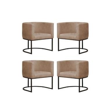 Imagem de Kit 4 Poltronas Reforçada Decorativa Sala Gabriela Base Ferro Preta Su