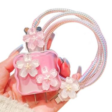 Imagem de Lindo protetor de cabo floral para iPhone iPad 18W/20W, capa de carregador, floral 3D elegante com padrão rosa gradiente, protetor de cabo de carregamento DIY para iPhone 12, 13, 14, 15, 16 Plus, Pro