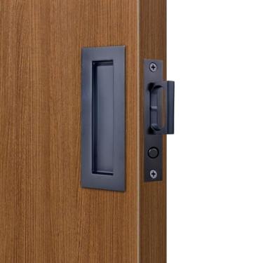 Imagem de Dontay Puxadores de porta deslizantes, aço inoxidável 304, ferragens de porta de bolso sem trava, puxadores de dedo embutidos, puxador de borda resistente com puxador de anel (preto fosco (1 conjunto