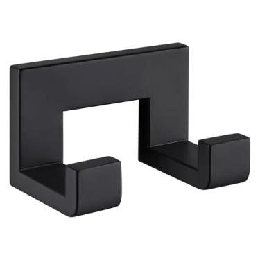 Imagem de Gancho de toalha duplo preto fosco, suporte de toalha de banho simples de aço inoxidável, suporte de toalha de mão, gancho duplo para parede