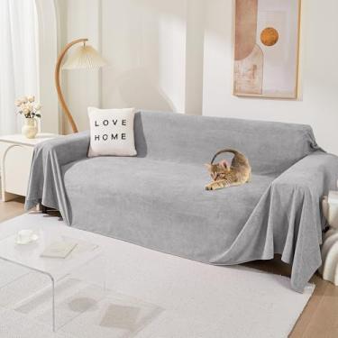 Imagem de MEETSKY Capa de sofá seccional lavável, capa de sofá grande para sofá de 3 almofadas, capa protetora de móveis à prova de arranhões, capas macias em forma de L para cães, 231 x 381 cm, cinza claro