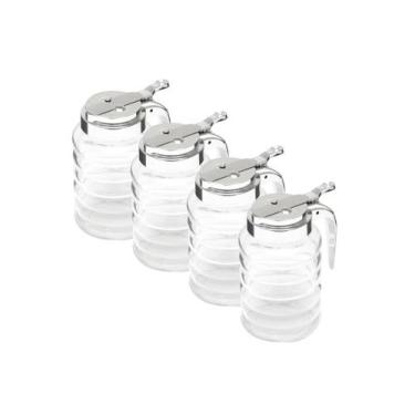 Imagem de Kit Conjunto 4 Meleiras Potes De Mel Porta Açúcar Açucareiro Em Vidro 