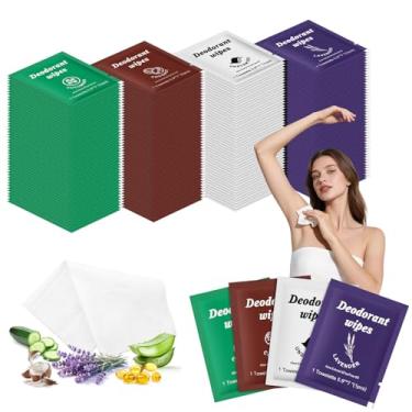 Imagem de Lenços desodorantes de viagem embalados individualmente, lenços corporais para limpar a pele para mulheres e homens (lavanda, sem cheiro, pepino de coco, pacote com 100)