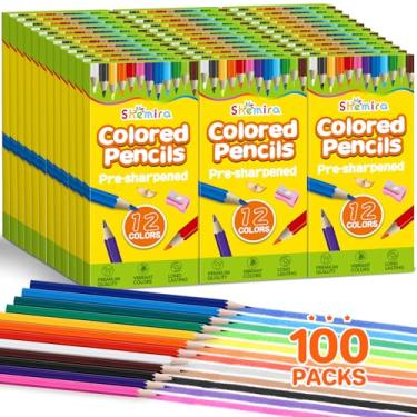Imagem de Shemira 1200 lápis de cor a granel, 100 pacotes de lápis de colorir pré-afiados em 12 cores, lápis de cor apagáveis, material escolar para professores, material de volta às aulas, materiais de arte