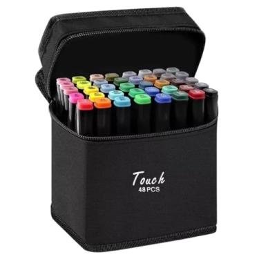 Imagem de Kit 48 Canetas Ponta Dupla Profissionais Touch + Livro de Colorir | Marcadores Coloridos com Estojo para Desenho e Lettering