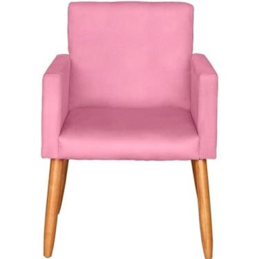 Imagem de Poltrona Cadeira Decorativa para Recepção sala de estar resistente reforçada pés madeira MOBLAN decor (Rosa)