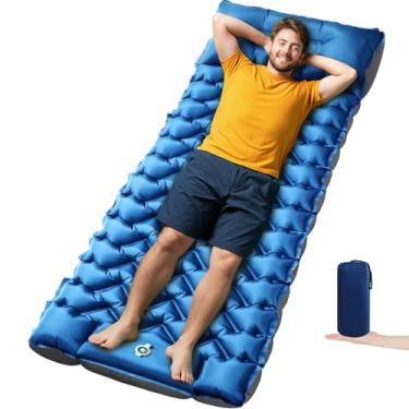 Imagem de Oramoose Tapete de acampamento inflável, almofada de dormir ultraleve com travesseiro e bomba de pé embutidos, almofadas de acampamento para mochileiros, caminhantes e entusiastas de atividades ao ar