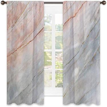 Imagem de Cortinas blecaute de mármore para quarto - Cortinas de escurecimento de ambiente com isolamento térmico para sala de estar, L 132 x C 137 cm cinza pálido pêssego