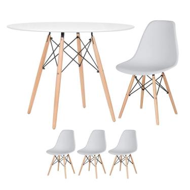 Imagem de Mesa Redonda Eames 100cm Branco + 3 Cadeiras Cinza Claro