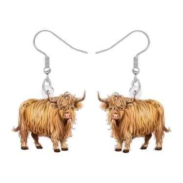 Imagem de DUOWEI Brincos pendentes fofos de vaca escocesa Highland design de desenho animado acrílico animais de fazenda gado acessórios de joias presentes escoceses para mulheres, pingentes de mãe, Medium