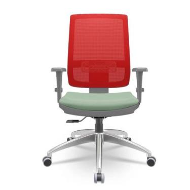 Imagem de Cadeira Brizza Diretor Grafite Tela Vermelha Assento Vinil Verde Base 