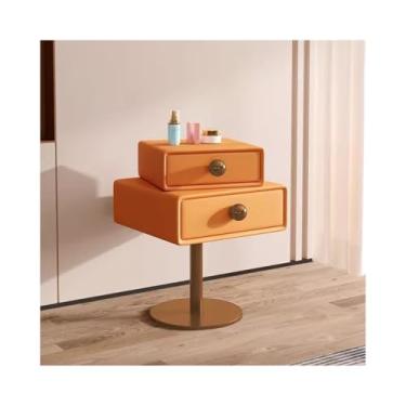 Imagem de Mesa De Cabeceira Estreita De Madeira Com Base De Metal, Moderna E Fina Com Gavetas Para Quarto, Sala De Estar E Dormitório(Orange,19x15x23")