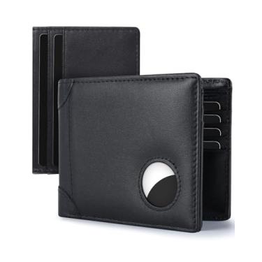Imagem de Swallowmall AirTag Carteira masculina de couro legítimo dobrável com bloqueio de RFID, com 1 janela para identidade, 13 porta-cartões (Airtag não incluída), Preto-173AT, 4.3 inches x 0.4 inches x 3.5