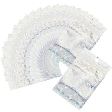 Imagem de SOFPLATE 100 peças de sacos ziplock holográficos pequenos de 12 x 7,6 cm, à prova de cheiro, com janela transparente, embalagem de estrela de celofane OPP para pequenas empresas, lanches, café, joias