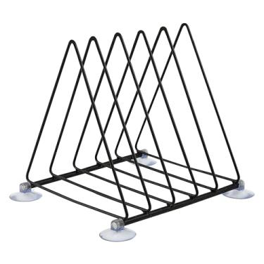 Imagem de GUPZTY Suporte de disco de vinil, 5 compartimentos de metal para exibição de álbum de revistas, organizador de arquivos de mesa triangular elegante para escritório em casa, preto