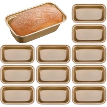 Imagem de MAQUITA 12 miniformas de pão para assar pão, antiaderente, pequenas formas de pão de banana, 15 x 8 x 5 cm, forma de bolo de carne antiaderente de aço carbono para forno e assar (dourada)