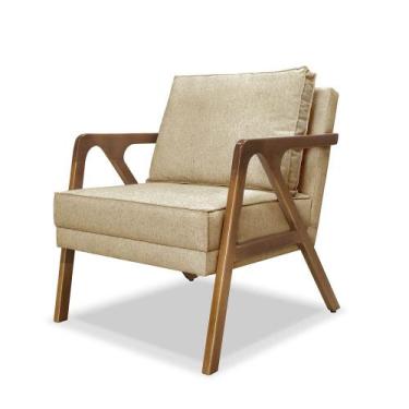 Imagem de Poltrona Decorativa Base de Madeira Monalisa Luxo Linho Dourado - Loja