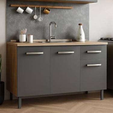 Imagem de Balcão Gabinete Para Pia 1,20m Armário Cozinha Com Gaveta, Freijó Grafite