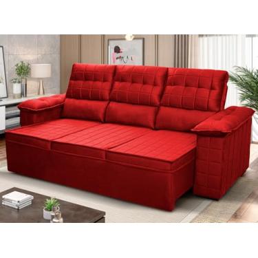 Imagem de Sofá Retrátil Reclinável 4 lugares com molas 2.30m Quantum Suede Velut Vermelho - King House