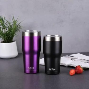 Imagem de Copo Térmico Parede Dupla em Aço Inox Roxa 350ml com Tampa Rosqueável - Estilo Premium