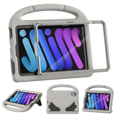 Imagem de TOEVEK Capa infantil para iPad mini 7 (A17 Pro) 2024/Mini 6 2021, iPad mini 7ª/6ª geração com protetor de tela - à prova de choque com alça de suporte, capa protetora para iPad de 8,3 polegadas, cinza