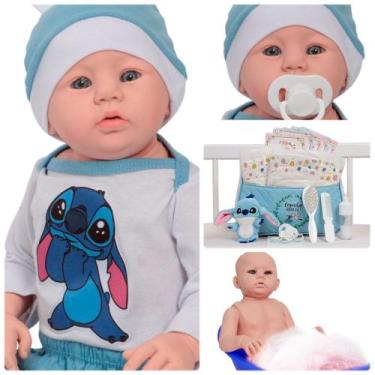 Imagem de Boneco Reborn Bebê Recém Nascido Com Roupa Stitch Pelúcia - Cegonha Re