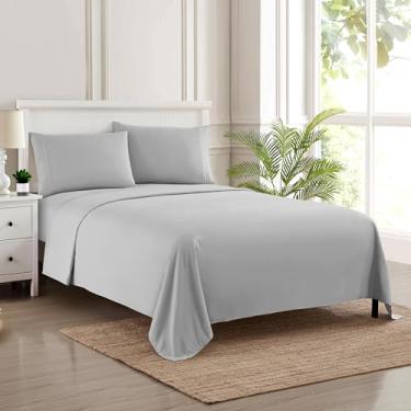 Imagem de Sweet Home Collection Jogo de cama luxuoso de microfibra escovada de qualidade egípcia macia de 1800 fios com lençol de elástico, 2 fronhas, King, prata