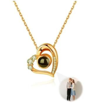 Imagem de Colar com foto personalizada com imagem dentro, colar de pingente de coração personalizado, colar de projeção de imagem para mãe, esposa, casais, dia dos namorados, dia das mães, presente memorial de