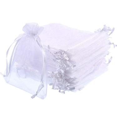 Imagem de Mudder Pacote com 50 sacos de presente de organza para festa de casamento, bolsas de joias, 10 x 12 cm (branco)