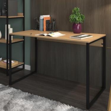 Imagem de Mesa de Escritório Moderna, Estrutura em Metal Preto, Design Minimalista, para Home Office e Estudo (Preto)
