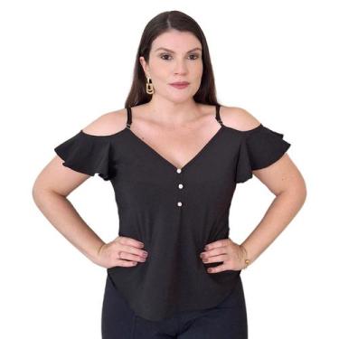 Imagem de Blusa Ciganinha Manga Curta Alça Feminina Decote V Botões Crepe Blusin