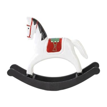 Imagem de BLWOTMOR Estátua de Cavalo de Balanço Escultura de Madeira Coleção de Decoração Ornamento Artesanal Estatueta Decorativa para Presente Suporte de TV Mesa de, Branco
