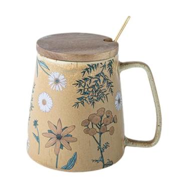 Imagem de DimyFew Caneca de café de cerâmica com alça, enfeite criativo e elegante para presente em casa ou no trabalho, utensílios para bebidas, xícara de chá, café, Margarida com Tampa