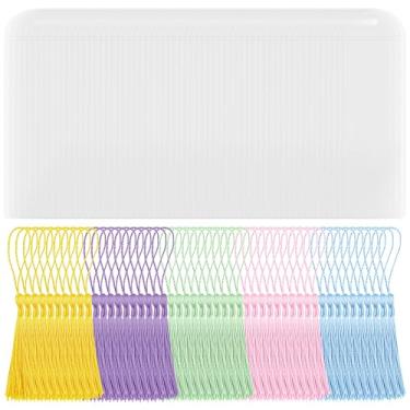 Imagem de Framendino, Pacote com 50 capas transparentes para marcadores de página com borlas, capa para cabine de fotos, 22 x 7 cm, capas para marcadores de livro com orifício para escritório