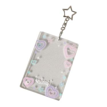 Imagem de Porta-cartões fotográficos de acrílico de coração, porta-crachá Kpop transparente de 7,6 cm para cartões de crédito, identidade, estudante e ônibus (coração colorido)