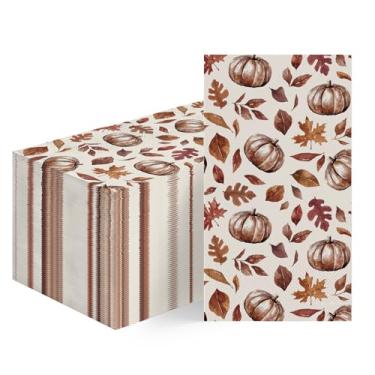 Imagem de Horaldaily 100 guardanapos decorativos de papel descartável para convidados, toalha de mão de folha de bordo de abóbora para festa, almoço, jantar, cozinha, banheiro