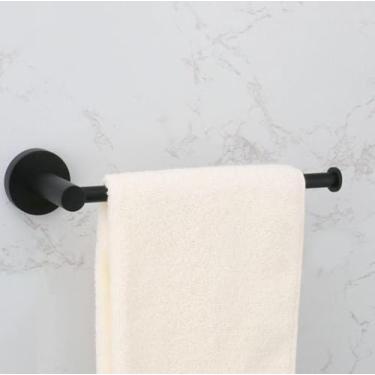 Imagem de Acessórios para banheiro Toalheiro Prateleira Barra Suporte para rolo de papel com capa Suporte para toalha de mão Gancho para roupão Suporte para escova de vaso sanitário Preto (barra para toalh