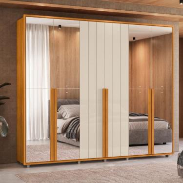 Imagem de Guarda Roupa Casal Ripado em MDF 6 Portas com Espelhos e Pés Volpi Madetec