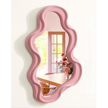 Imagem de TEIPAI Decoração de parede com espelho ondulado para quarto feminino, pequenos espelhos decorativos abstratos fofos para decoração de quarto de berçário de apartamento moderno, arte de parede