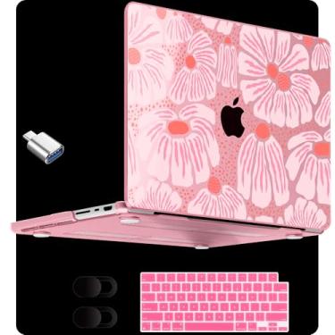 Imagem de MEEgoodo Capa transparente para MacBook Pro 35.6 cm 2024 2023 2021, capa transparente para modelos A3112/A3401/A3185/A2918/A2992/A2779/A2442 M3 M2 M1 Pro/Max, rosa estilo floral
