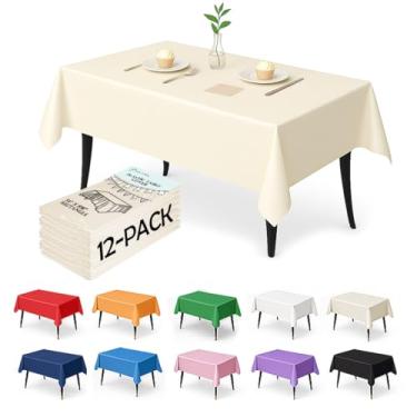 Imagem de Craft And Party Pacote com 12 toalhas de mesa de plástico marfim – Capas de mesa descartáveis de 137 x 272 cm para mesas retangulares, resistentes e à prova d'água para festas, eventos, banquetes