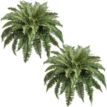 Imagem de Muhanjia Conjunto de 2 samambaias artificiais sedosas de 104 cm, planta grande pendurada de samambaia falsa que parece real para decoração de casa ao ar livre, 61 ramos. (104 cm, 2 peças, 61 frondas)