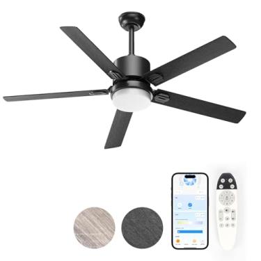 Imagem de alescu Ventilador de teto inteligente de 106 cm com luz LED e controle remoto, motor CC de 6 velocidades para sala de estar, quarto, cozinha e pátio