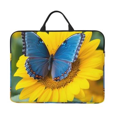 Imagem de Capa para laptop borboleta azul girassol 14 polegadas bolsa de transporte para computador à prova de choque capa protetora para notebook bolsa portátil para laptop bolsa à prova d'água para homens e