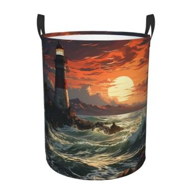Imagem de Cesto de lavanderia farol dobrável à prova d'água cesto de armazenamento de roupas com alças pano oxford organizador de brinquedos cesta para banheiro, lavanderia, quarto, médio