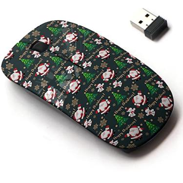 Imagem de Mouse sem fio de 2,4 G com design de padrão fofo para todos os laptops e desktops com nano receptor - Papai Noel de Natal