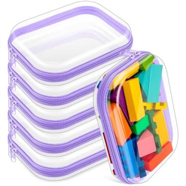 Imagem de Sanwuta 6 peças de estojo rígido transparente com zíper, bolsas de plástico rígido com zíper, bolsa de maquiagem, estojos transparentes para lanches, organizador de armazenamento de plástico, caixa