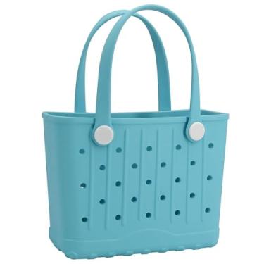 Imagem de GBB Bolsa de praia de borracha pequena bolsa de praia impermeável ao ar livre, bolsa de viagem portátil para esportes, piscina, atividades ao ar livre, Azul claro